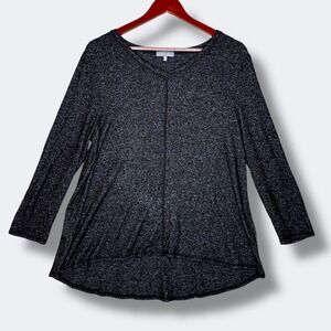 Habitat Women's Tunic‎ Top Size M Gray Speckled Long Sleeve V Neck Hi Low Casual